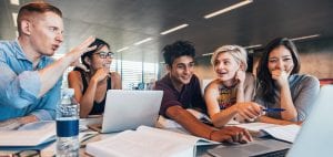 students in library